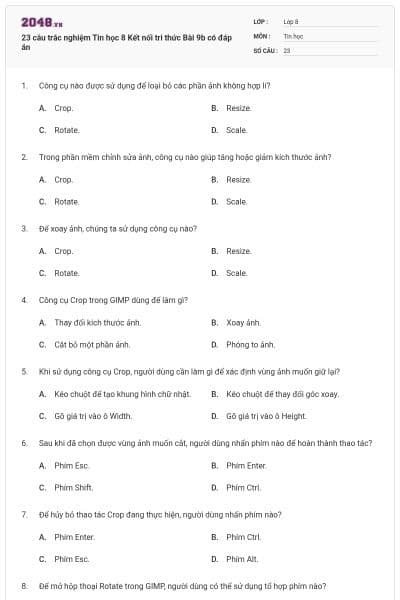 23 câu trắc nghiệm Tin học 8 Kết nối tri thức Bài 9b có đáp án