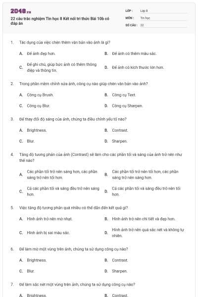 22 câu trắc nghiệm Tin học 8 Kết nối tri thức Bài 10b có đáp án