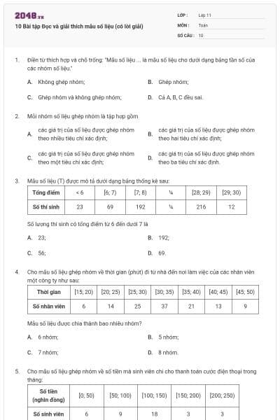 10 Bài tập Đọc và giải thích mẫu số liệu (có lời giải)