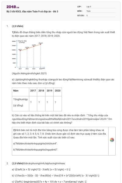 Bộ 3 đề KSCL đầu năm Toán 9 có đáp án - Đề 3