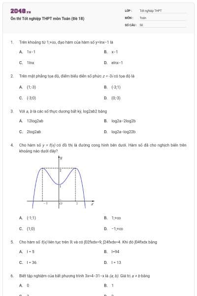 Ôn thi Tốt nghiệp THPT môn Toán (Đề 18)