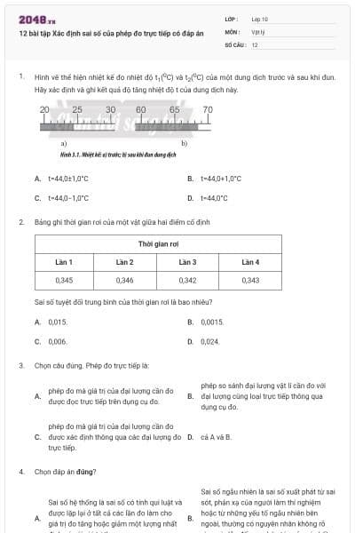 12 bài tập Xác định sai số của phép đo trực tiếp có đáp án