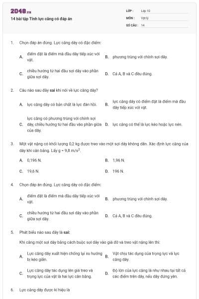 14 bài tập Tính lực căng có đáp án