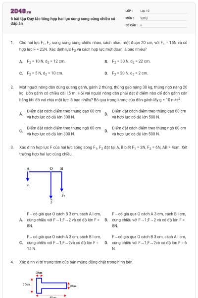 6 bài tập Quy tắc tổng hợp hai lực song song cùng chiều có đáp án