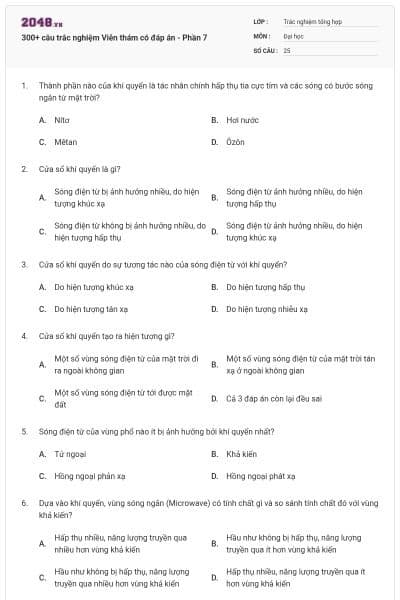 300+ câu trắc nghiệm Viễn thám có đáp án - Phần 7