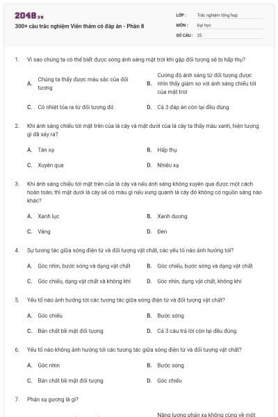 300+ câu trắc nghiệm Viễn thám có đáp án - Phần 8