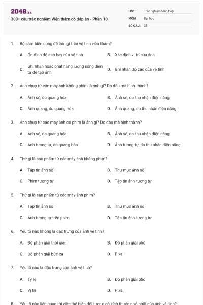 300+ câu trắc nghiệm Viễn thám có đáp án - Phần 10