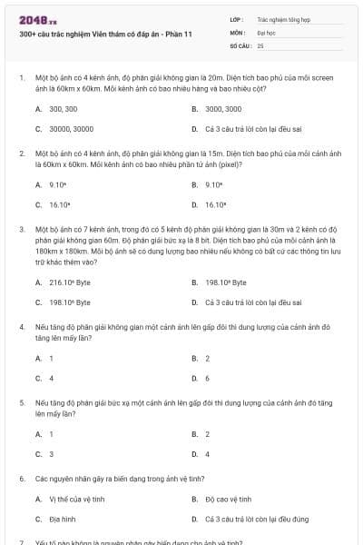 300+ câu trắc nghiệm Viễn thám có đáp án - Phần 11