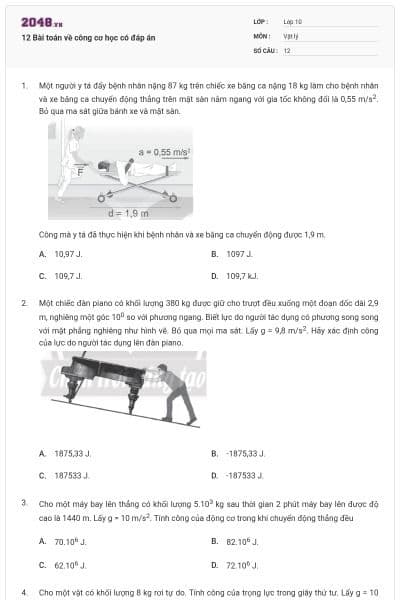 12 Bài toán về công cơ học có đáp án