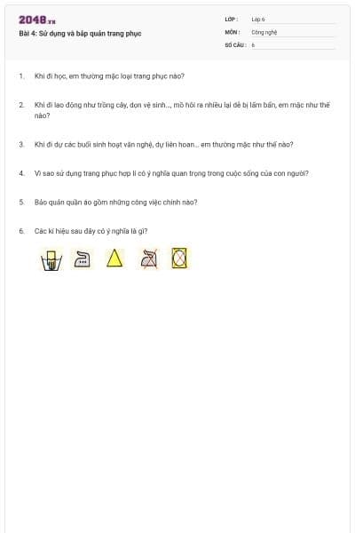 Bài 4: Sử dụng và bảp quản trang phục