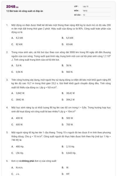 12 Bài toán về công suất có đáp án