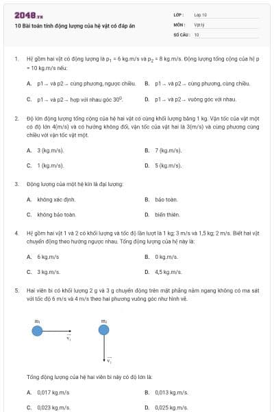 10 Bài toán tính động lượng của hệ vật có đáp án