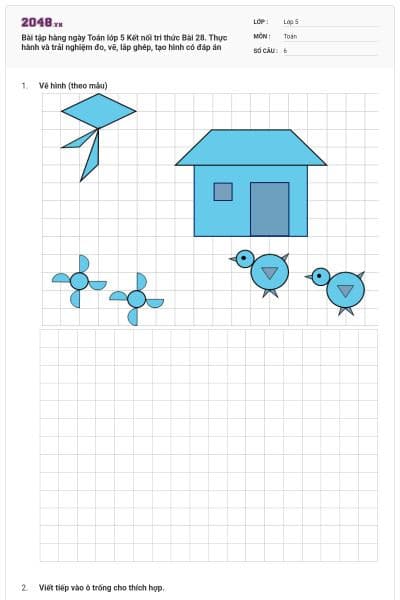 Bài tập hàng ngày Toán lớp 5 Kết nối tri thức Bài 28. Thực hành và trải nghiệm đo, vẽ, lắp ghép, tạo hình có đáp án