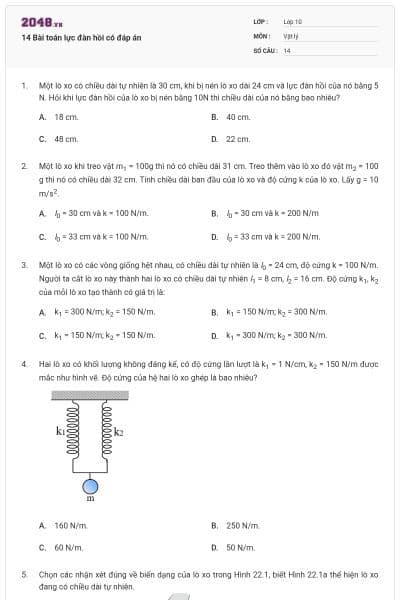14 Bài toán lực đàn hồi có đáp án
