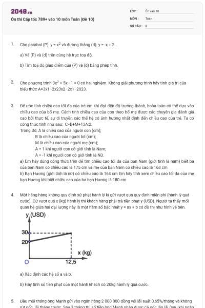 Ôn thi Cấp tốc 789+ vào 10 môn Toán (Đề 10)