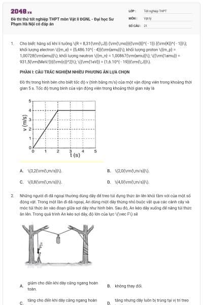 Đề thi thử tốt nghiệp THPT môn Vật lí ĐGNL - Đại học Sư Phạm Hà Nội có đáp án