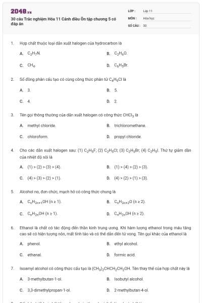 30 câu Trắc nghiệm Hóa 11 Cánh diều Ôn tập chương 5 có đáp án