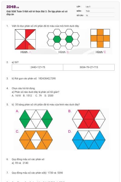 Giải SGK Toán 5 Kết nối tri thức Bài 3. Ôn tập phân số có đáp án
