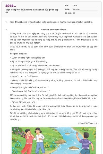 Soạn Tiếng Việt 5 Kết nối Bài 1: Thanh âm của gió có đáp án