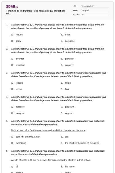 Tổng hợp đề thi thử môn Tiếng Anh có lời giải chi tiết (Đề số 2)