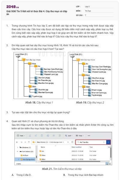 Giải SGK Tin 5 Kết nối tri thức Bài 4. Cây thư mục có đáp án