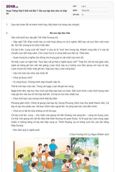 Soạn Tiếng Việt 5 Kết nối Bài 7: Bộ sưu tập độc đáo có đáp án