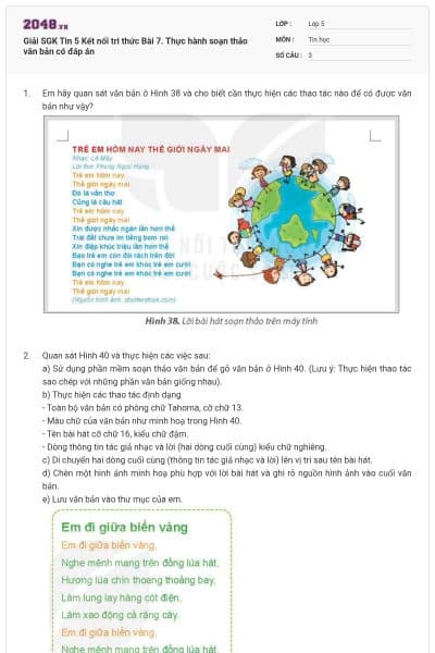 Giải SGK Tin 5 Kết nối tri thức Bài 7. Thực hành soạn thảo văn bản có đáp án