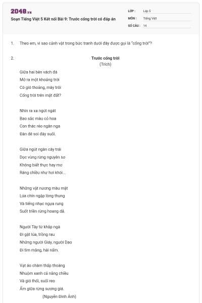 Soạn Tiếng Việt 5 Kết nối Bài 9: Trước cổng trời có đáp án