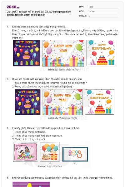 Giải SGK Tin 5 Kết nối tri thức Bài 9A. Sử dụng phần mềm đồ họa tạo sản phẩm số có đáp án