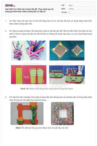 Giải SGK Tin 5 Kết nối tri thức Bài 9B. Thực hành tạo đồ dung gia đình theo video hướng dẫn có đáp án