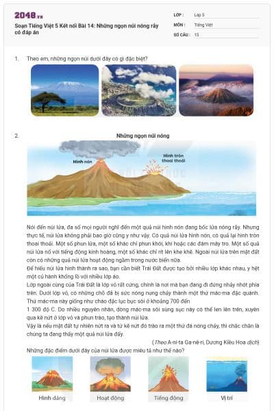 Soạn Tiếng Việt 5 Kết nối Bài 14: Những ngọn núi nóng rẫy có đáp án