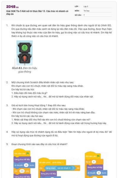 Giải SGK Tin 5 Kết nối tri thức Bài 13. Cấu trúc rẽ nhánh có đáp án