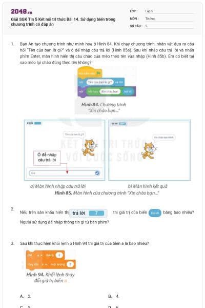 Giải SGK Tin 5 Kết nối tri thức Bài 14. Sử dụng biến trong chương trình có đáp án