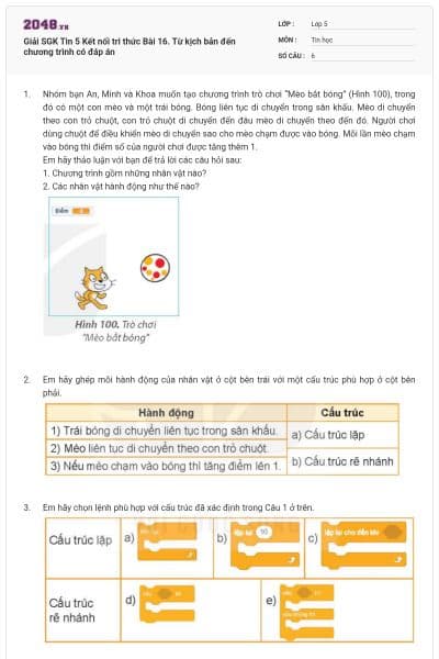 Giải SGK Tin 5 Kết nối tri thức Bài 16. Từ kịch bản đến chương trình có đáp án