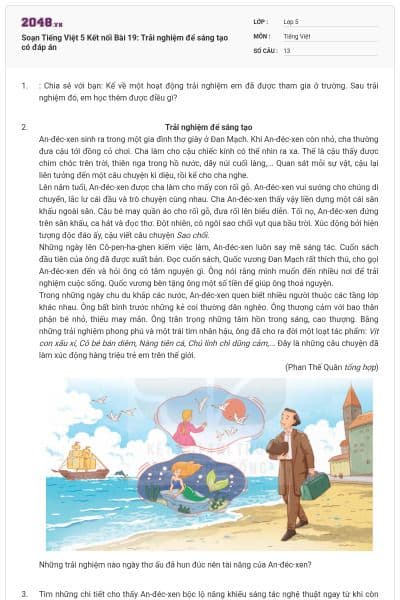 Soạn Tiếng Việt 5 Kết nối Bài 19: Trải nghiệm để sáng tạo có đáp án