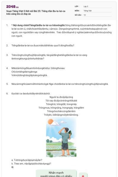 Soạn Tiếng Việt 5 Kết nối Bài 25: Tiếng đàn Ba-la-lai-ca trên sông Đà có đáp án