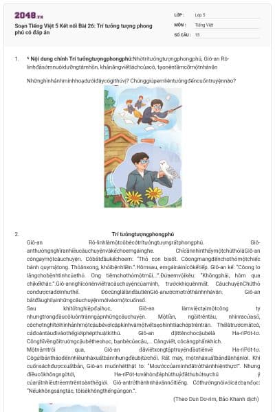 Soạn Tiếng Việt 5 Kết nối Bài 26: Trí tưởng tượng phong phú  có đáp án