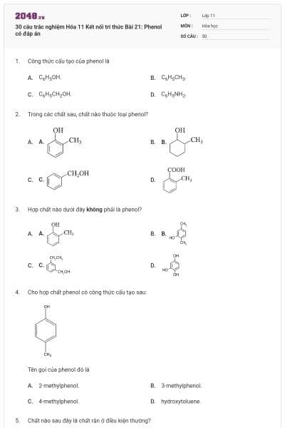 30 câu trắc nghiệm Hóa 11 Kết nối tri thức Bài 21: Phenol có đáp án