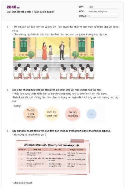 Giải SGK HĐTN 5 KNTT Tuần 22 có đáp án