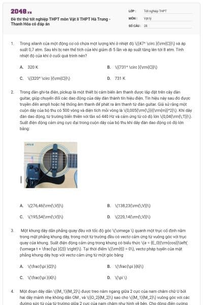 Đề thi thử tốt nghiệp THPT môn Vật lí THPT Hà Trung - Thanh Hóa có đáp án