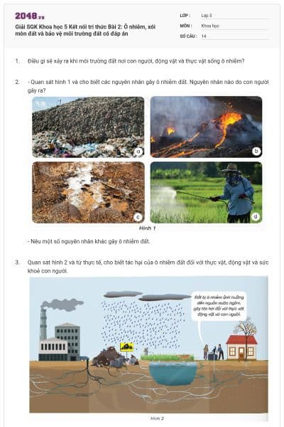 Giải SGK Khoa học 5 Kết nối tri thức Bài 2: Ô nhiễm, xói mòn đất và bảo vệ môi trường đất có đáp án