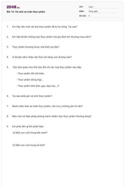 Bài 16: Vệ sinh an toàn thực phẩm