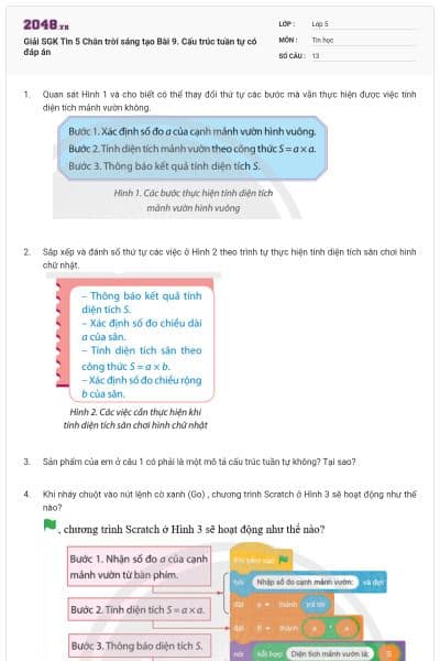 Giải SGK Tin 5 Chân trời sáng tạo Bài 9. Cấu trúc tuần tự có đáp án