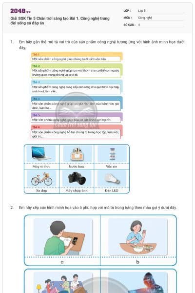 Giải SGK Tin 5 Chân trời sáng tạo Bài 1. Công nghệ trong đời sống có đáp án
