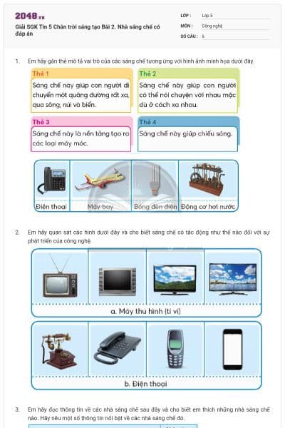 Giải SGK Tin 5 Chân trời sáng tạo Bài 2. Nhà sáng chế có đáp án