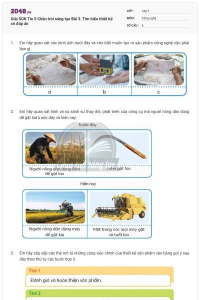 Giải SGK Tin 5 Chân trời sáng tạo Bài 3. Tìm hiểu thiết kế có đáp án