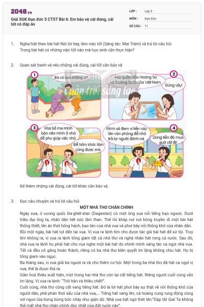 Giải SGK Đạo đức 5 CTST Bài 6: Em bảo vệ cái đúng, cái tốt có đáp án