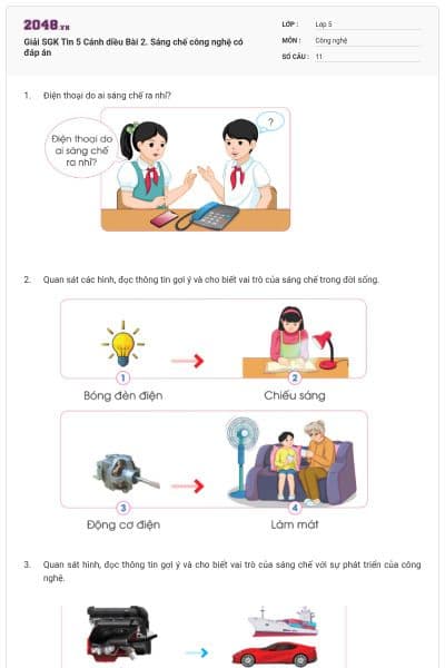Giải SGK Tin 5 Cánh diều Bài 2. Sáng chế công nghệ có đáp án