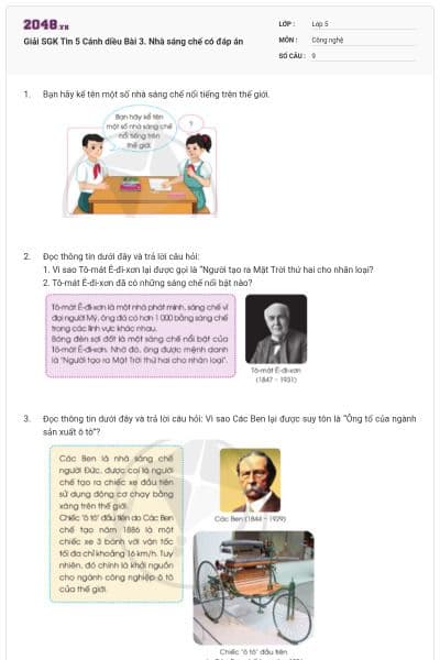 Giải SGK Tin 5 Cánh diều Bài 3. Nhà sáng chế có đáp án
