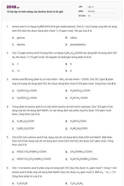 10 bài tập về tính lưỡng của Amimo Acid có lời giải